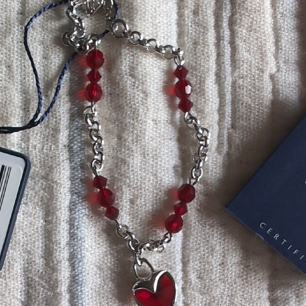 Swarovski Silver and Red Bracelet with Heart Charm